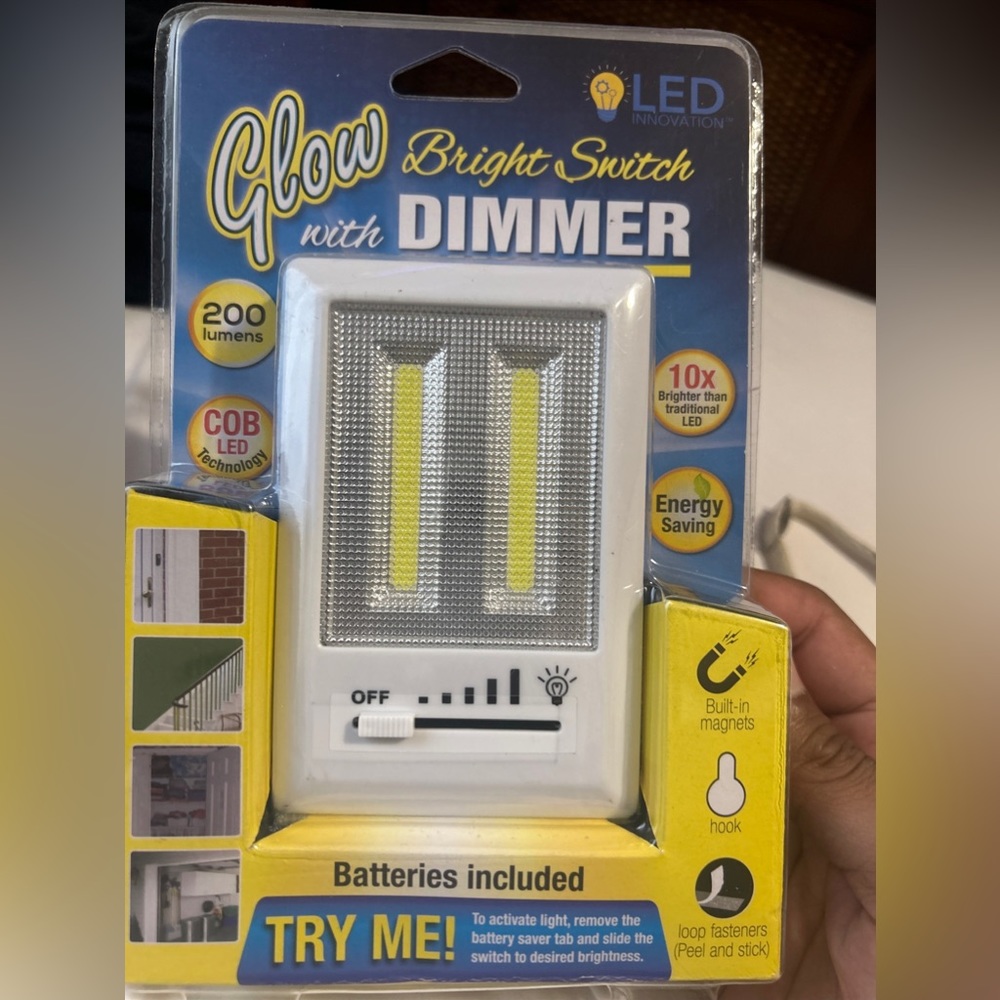 Glow Bright Switch With Dimmer LED Portable Light 200 Lumens Batteries Included